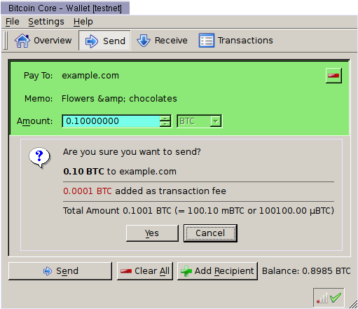 Fabcoin Core Showing Validated Payment Request